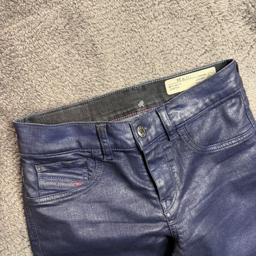 Diesel Livier-Sp Super Slim Jegging Metallic Blue Coated Jeans Wash 0807V W24